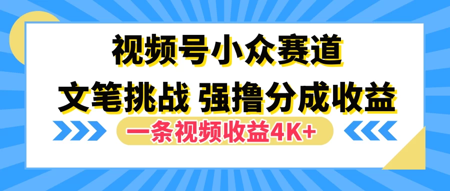视频号小众赛道，文笔挑战，一条视频收益4K+ - 火火兔电子商城