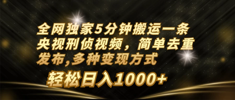 全网独家5分钟搬运一条央视刑侦视频，简单去重发布，多种变现方式，轻松日入1000+ - 火火兔电子商城