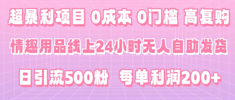 超暴利项目，情趣用品线上24小时-无人自助发货，0成本，0门槛，高复购，有手就能做，日引500粉，每单利润200+ - 火火兔电子商城