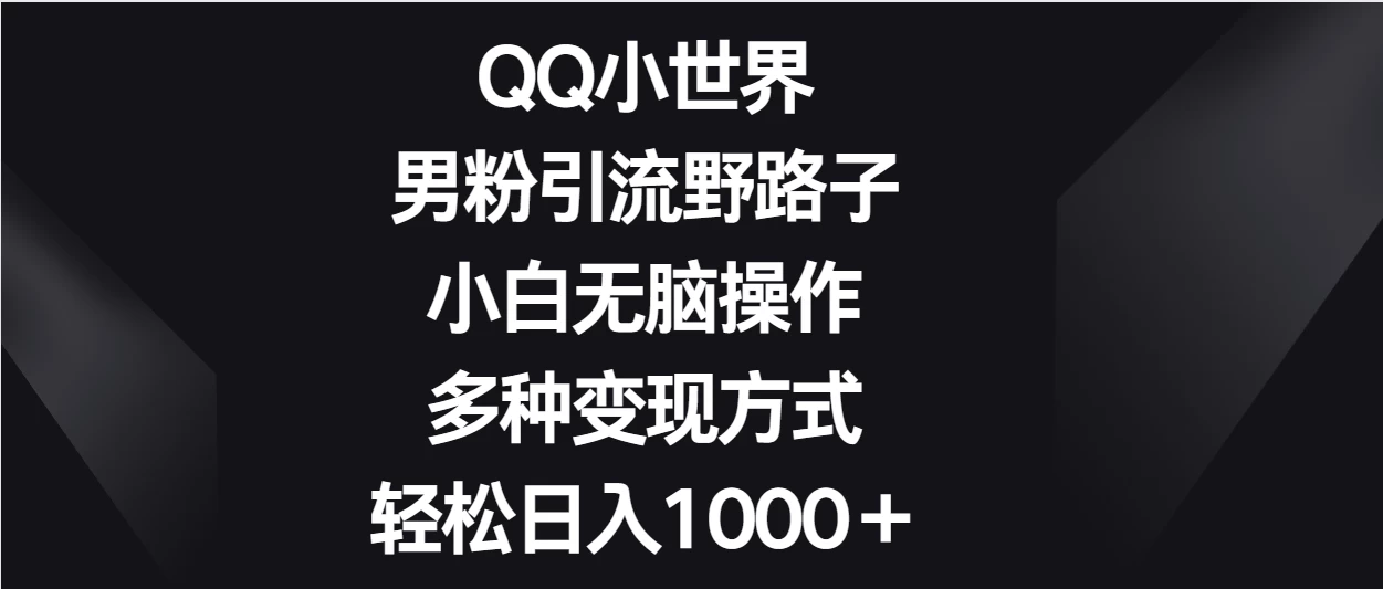 QQ小世界男粉引流野路子，小白无脑操作，多种变现方式轻松日入1000＋ - 火火兔电子商城