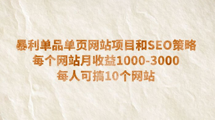 暴利单品单页网站项目和 SEO 策略：每个网站月收益 1000~3000 每人可搞 10 个 - 火火兔电子商城