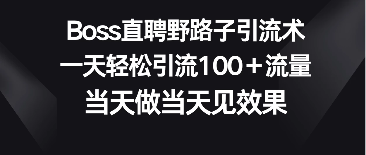 Boss直聘野路子引流术，一天轻松引流100+流量，当天做当天见效果 - 火火兔电子商城