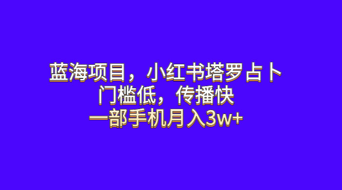 蓝海项目，小红书塔罗占卜：门槛低，传播快，一部手机月入五位数 - 火火兔电子商城
