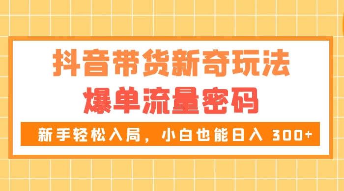 抖音带货新奇玩法，爆单流量密码，新手轻松入局，小白也能日入 300+ - 火火兔电子商城
